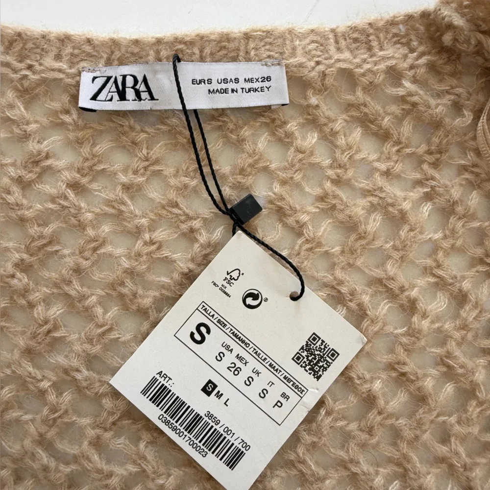 Zara Sweater Womens Small Brown Contrast Crochet Open Knit New